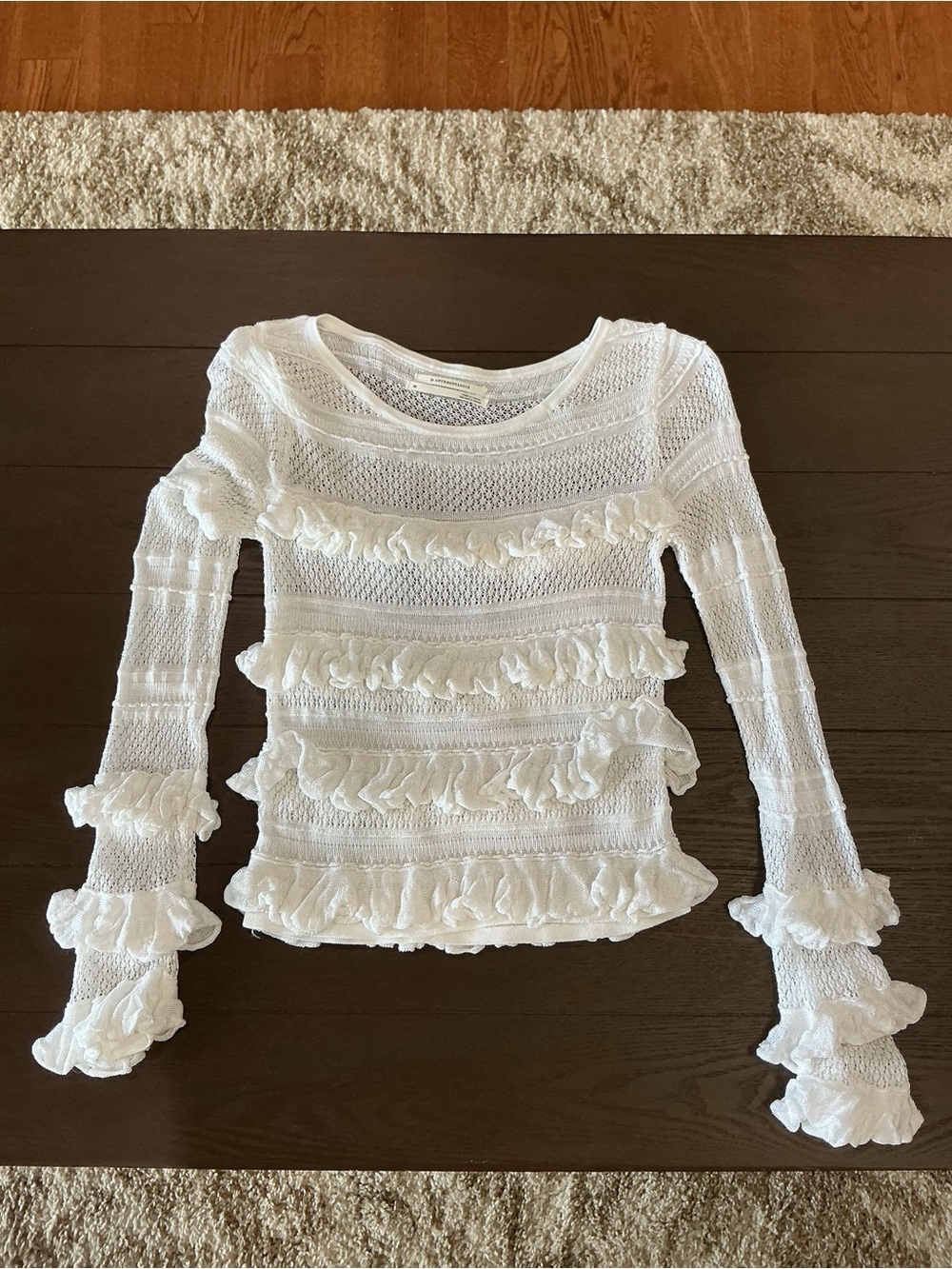 Anthropologie White Ruffle Knit Long-Sleeve Tee